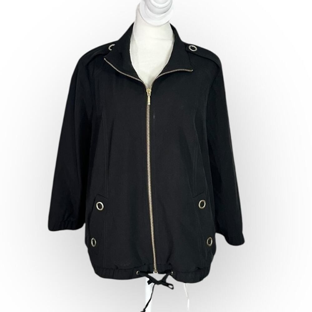 Zenergy by Chico's Jacket Women's 1/Medium Black Full Zip Collared 3/4 Sleeves